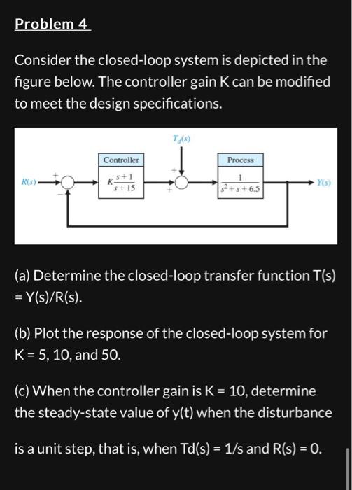 Consider The Closed Loop System Is Depicted In The Chegg