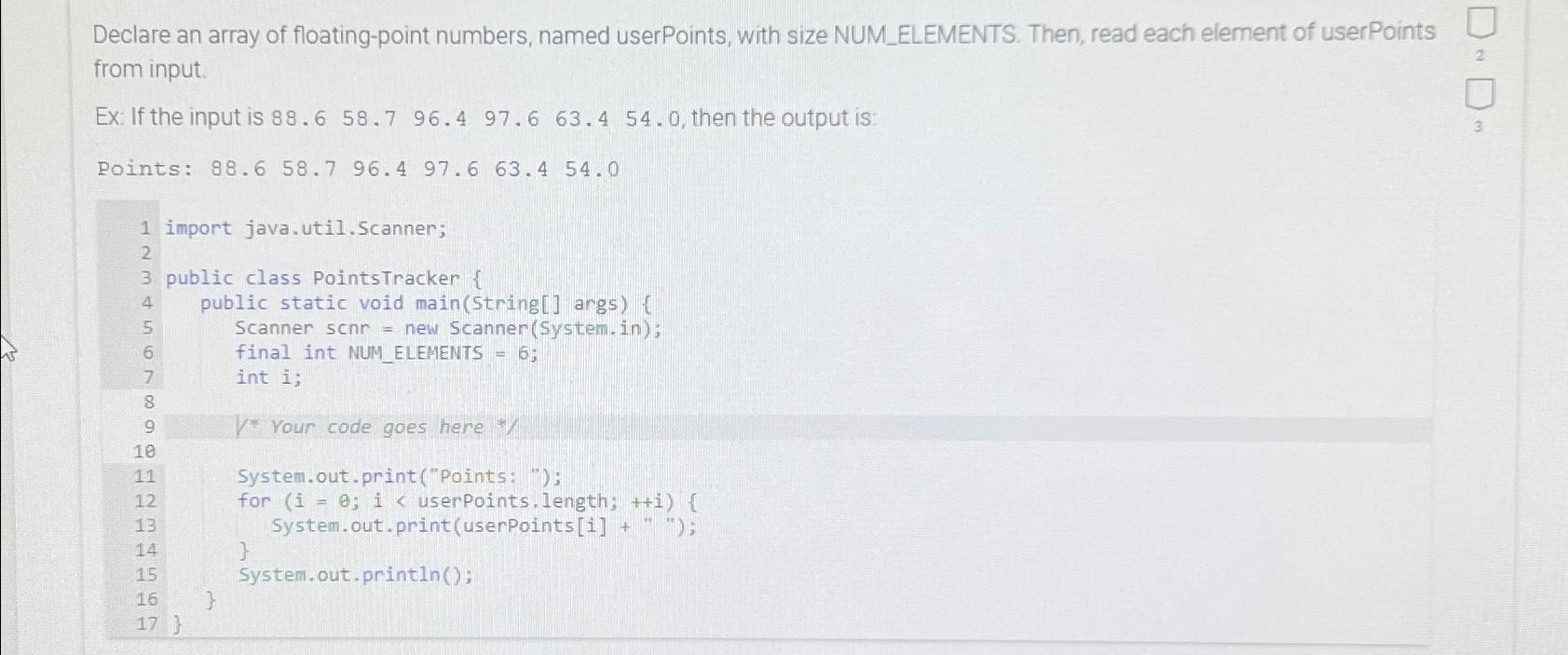 Solved Declare An Array Of Floating Point Numbers Named Chegg