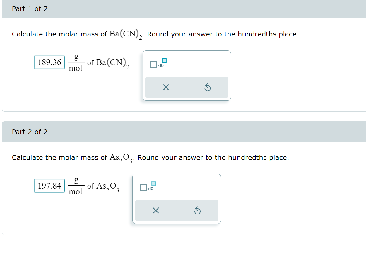 Solved Part 1 Of 2Calculate The Molar Mass Of Ba CN 2 Chegg