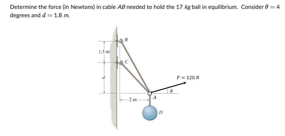 Solved Determine The Force In Newtons In Cable Ab Chegg