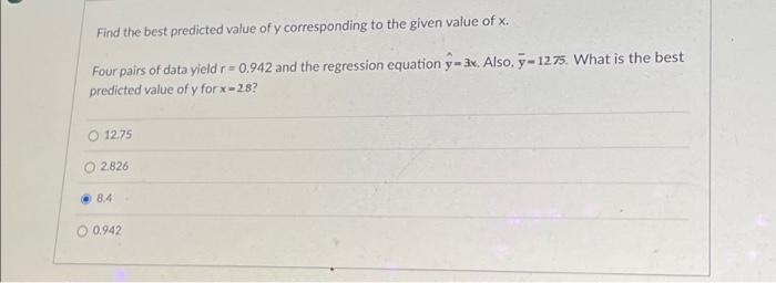 Solved Find The Best Predicted Value Of Y Corresponding To Chegg