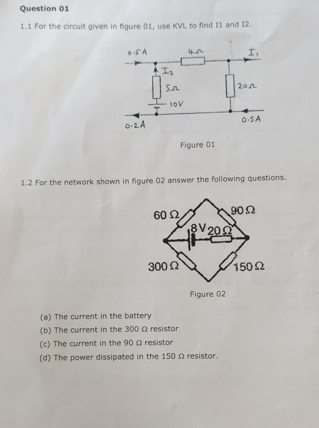 Solved 1 1 For The Circuit Given In Figure 01 Use KVL To Chegg