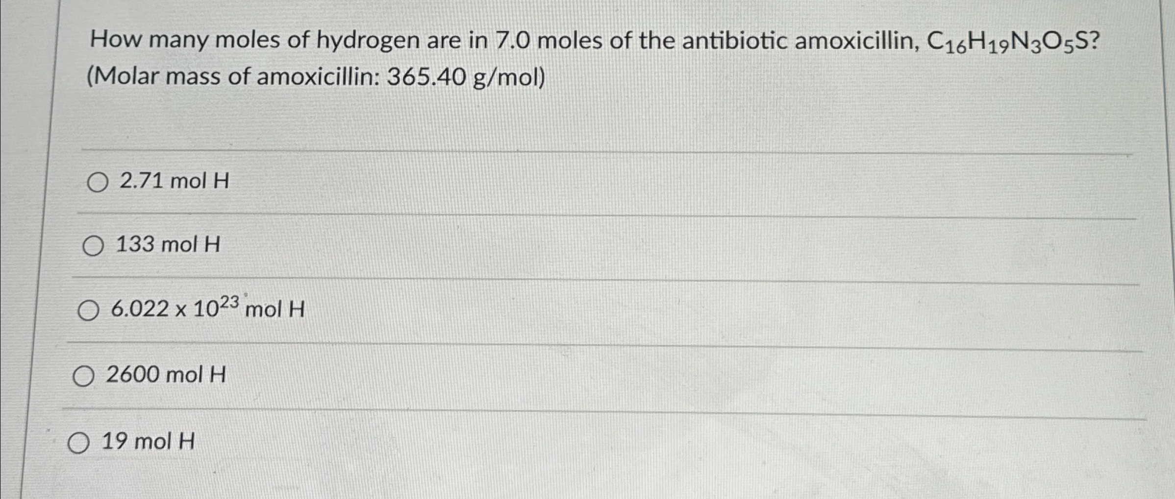 Solved How Many Moles Of Hydrogen Are In Moles Of The Chegg