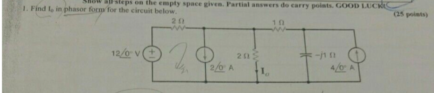 Solved Find I 0 In Phasor Form For The Circuit Below