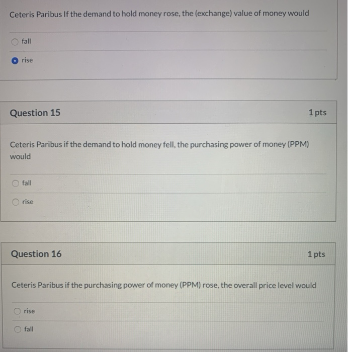 Solved Ceteris Paribus If The Demand To Hold Money Rose The Chegg