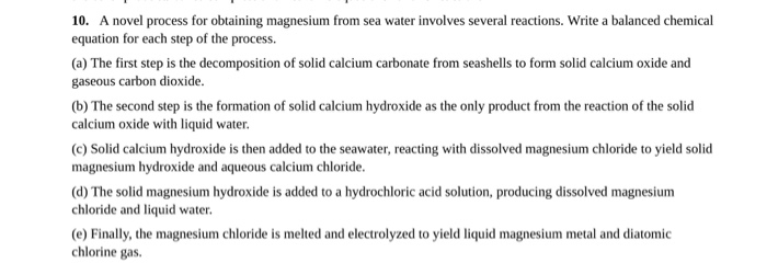 Solved A Novel Process For Obtaining Magnesium From Sea Chegg