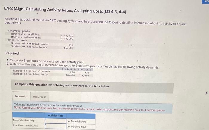 Solved E Algo Calculating Activity Rates Assigning Chegg