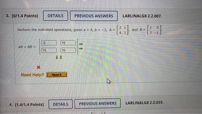 Solved Points Details Previous Answers Larlinalg Chegg