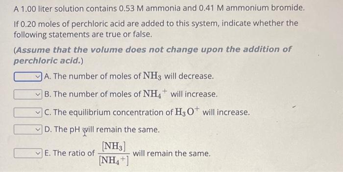 A 1 00 Liter Solution Contains 0 53M Ammonia And Chegg