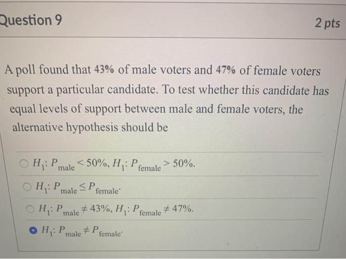 Solved Question 6 2 Pts A Test Was Made Of H 4 H Versus Chegg