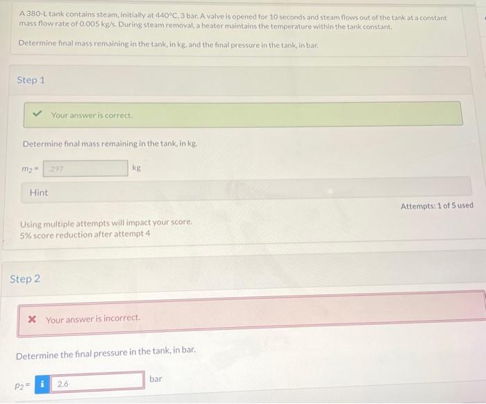 Solved A 380L Tank Contains Steam Initially At 440C 3 Chegg