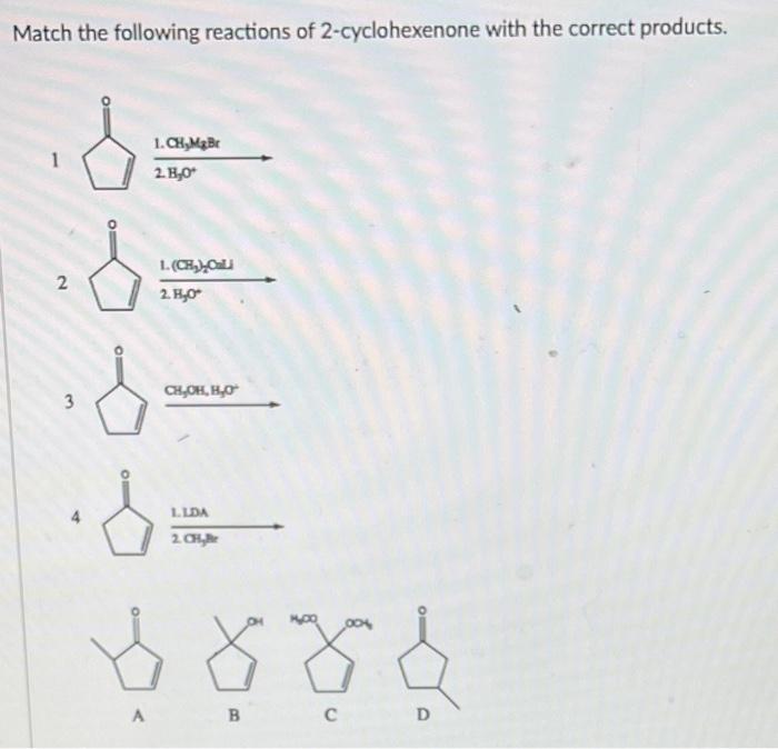 Solved Match The Following Reactions Of Cyclohexenone With Chegg