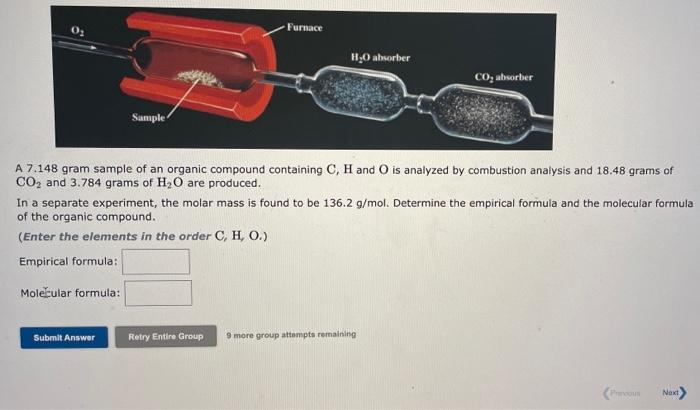 Solved A 7 148 Gram Sample Of An Organic Compound Containing Chegg