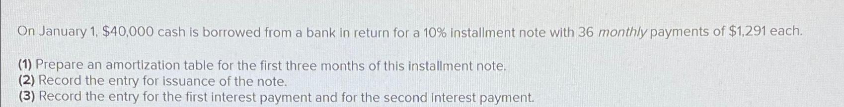 Solved On January 1 40 000 Cash Is Borrowed From A Bank Chegg