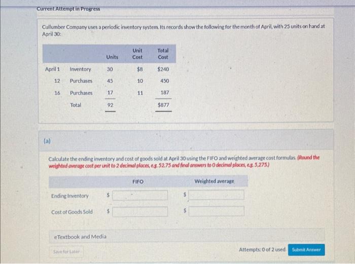 Solved Cullumber Company Uses A Periodic Irventory System Chegg