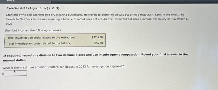 Solved Exercise 6 31 Algorithmic LO 3 Stanford Owns And Chegg