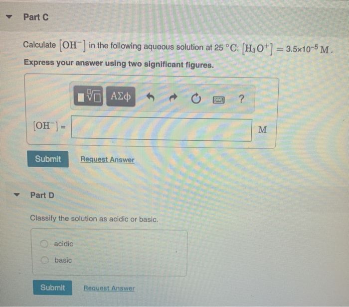 Solved Part Calculate OH In The Following Aqueous Chegg