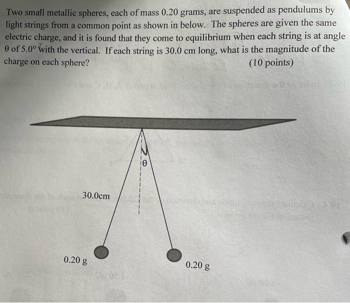 Solved Two Small Metallic Spheres Each Of Mass 0 20 Grams Chegg