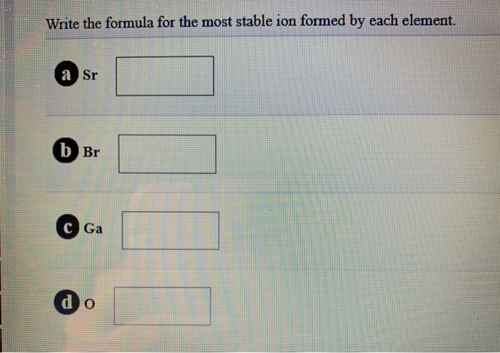 Solved Write The Formula For The Most Stable Ion Formed By Chegg