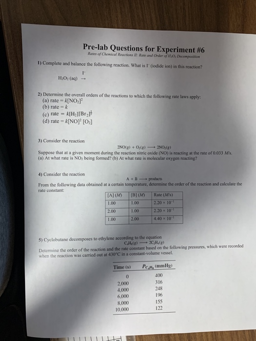 Solved Experiment Rates Of Chemical Reactions I A Clock Chegg