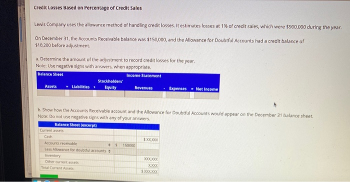 Solved Credit Losses Based On Percentage Of Credit Sales Chegg