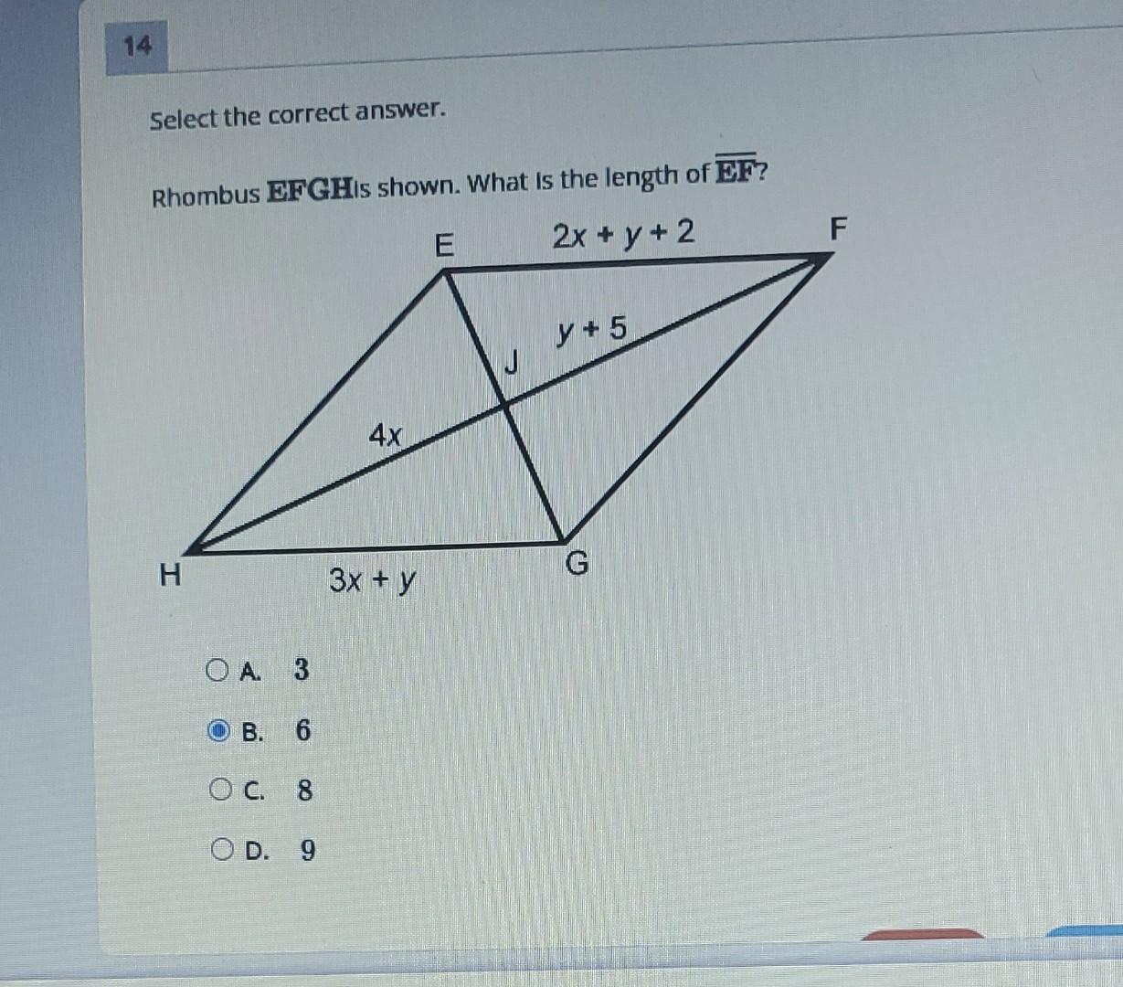 Solved Select The Correct Answer Rhombus Efghis Shown What Chegg