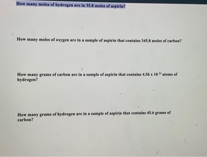 Solved How Many Moles Of Hydrogen Are In Moles Of Chegg