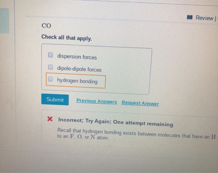 Solved Review со Check all that apply dispersion forces Chegg