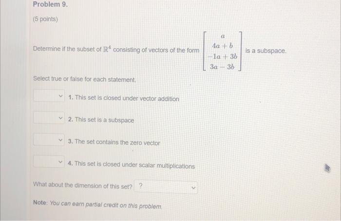 Solved Problem 9 5 Points Determine If The Subset Of R4 Chegg