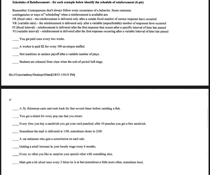 Solved Schedules Of Reinforcement For Each Example Below Chegg