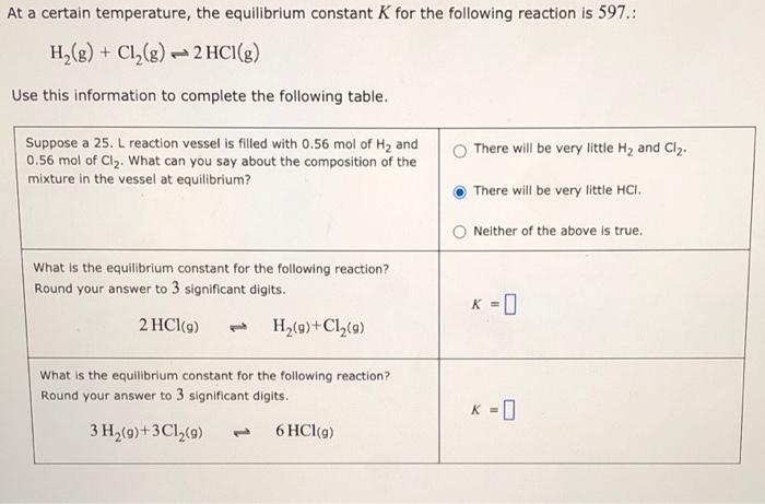 Solved At A Certain Temperature The Equilibrium Constant K Chegg