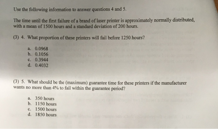 Solved Use The Following Information To Answer Questions 4 Chegg