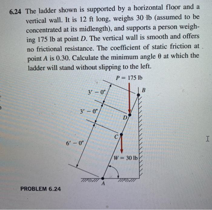 Solved 6 24 The Ladder Shown Is Supported By A Horizontal Chegg