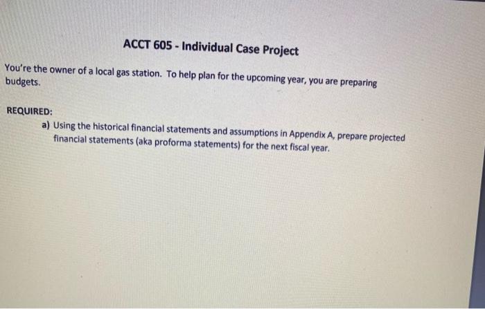 Solved ACCT 605 Individual Case Project You Re The Owner Chegg