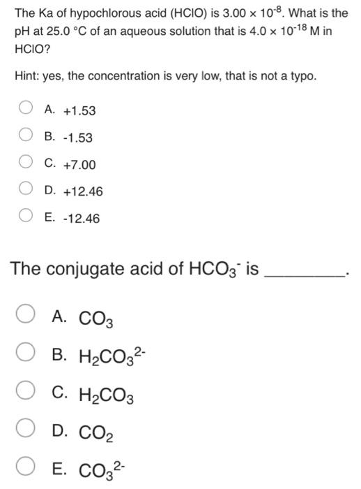 Solved The Ka Of Hypochlorous Acid HCIO Is 3 00 X 10 8 Chegg