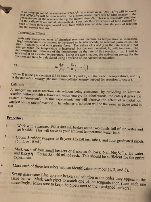 Calculate The Initial Concentrations Of The S O Chegg