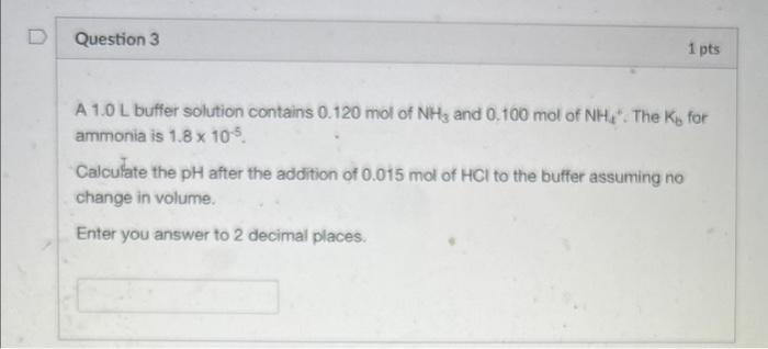 Solved A L Buffer Solution Contains Mol Of Nh And Chegg