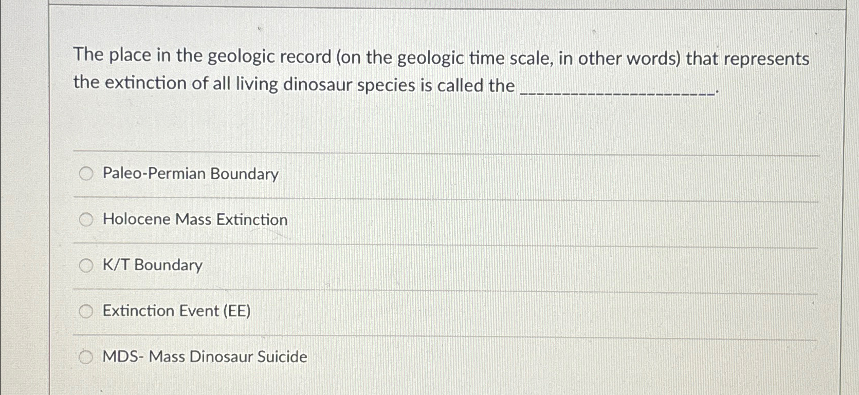 Solved The Place In The Geologic Record On The Geologic Chegg