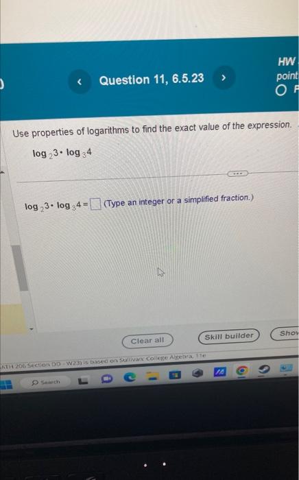 Solved Use Properties Of Logarithms To Find The Exact Value Chegg