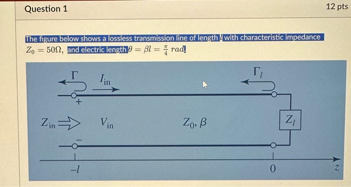 Solved The Figure Below Shows A Lossless Transmission Line Chegg