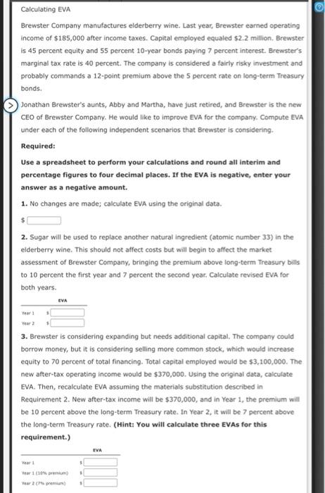 Solved Calculating Eva Brewster Company Manufactures Chegg