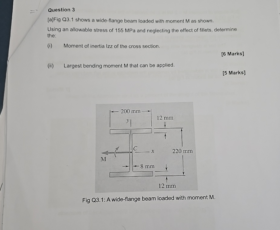 Solved Question 3 A Fig Q3 1 Shows A Wide Flange Beam Chegg