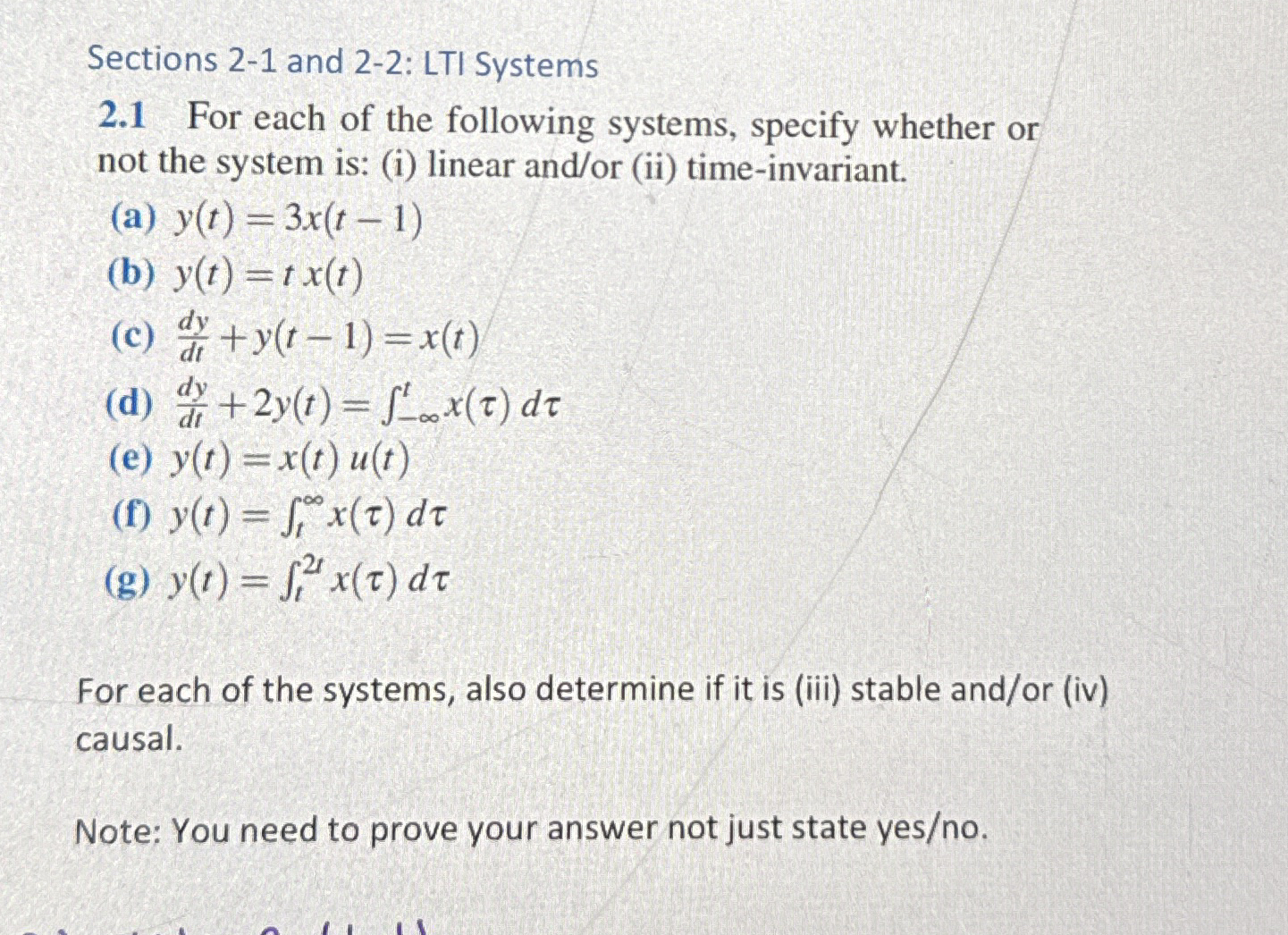 Solved Sections 2 1 And 2 2 LTI Systems2 1 For Each Of Chegg