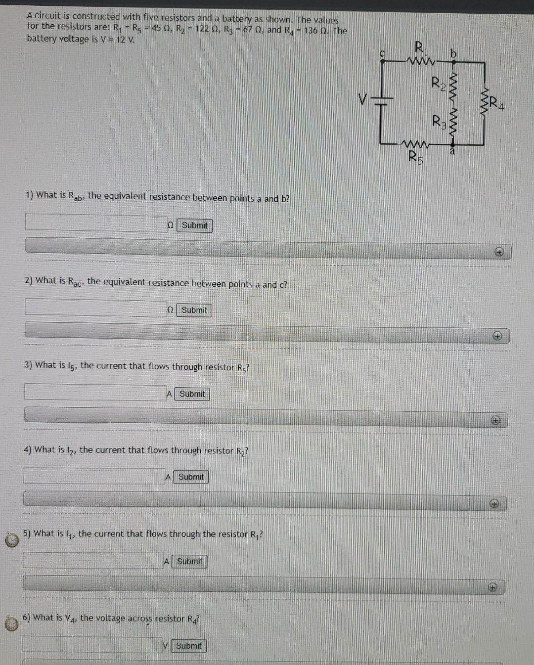 Solved A Circuit Is Constructed With Five Resistors And A Chegg