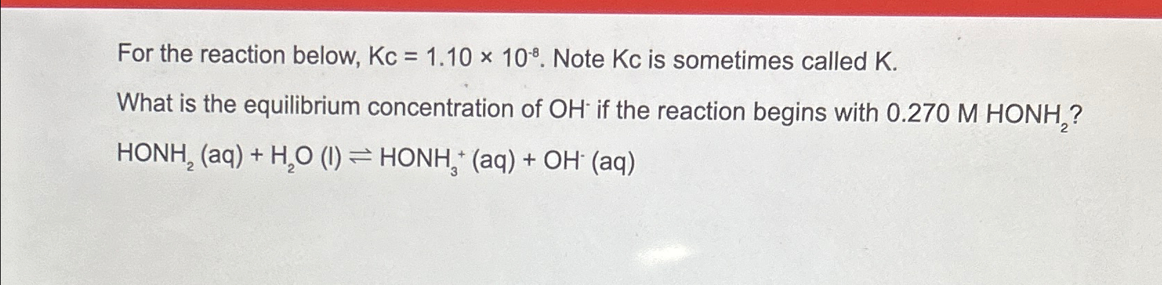 Solved For The Reaction Below Kc Note Kc Is Chegg