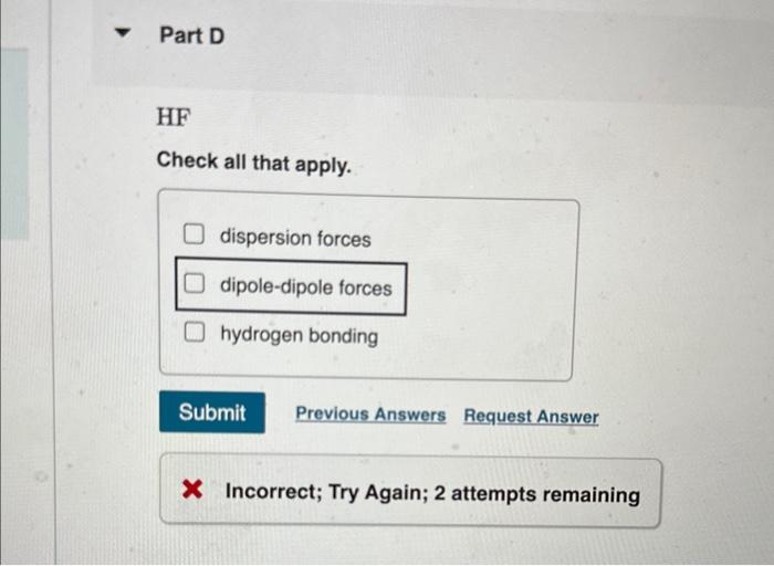 Solved Ar Check All That Apply Dispersion Forces Dipole