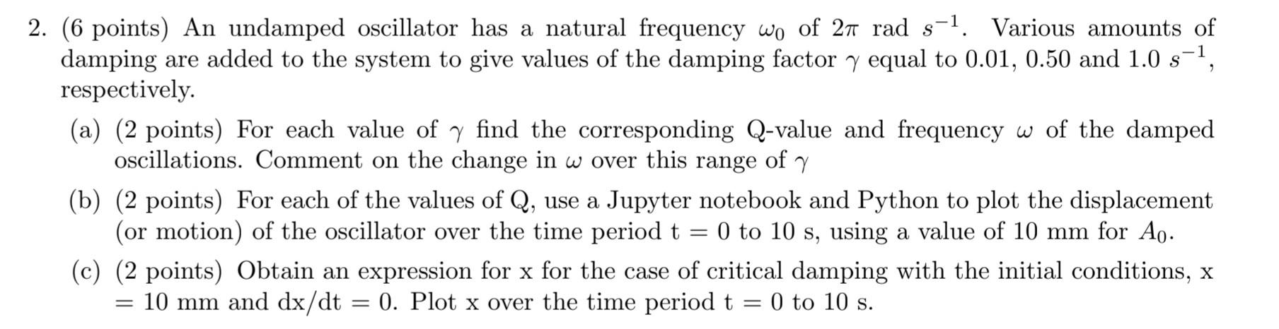 Solved 2 6 Points An Undamped Oscillator Has A Natural Chegg