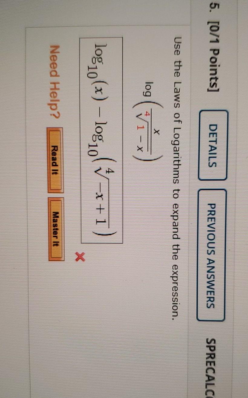 Solved 5 0 1 Points DETAILS PREVIOUS ANSWERS SPRECALC Use Chegg