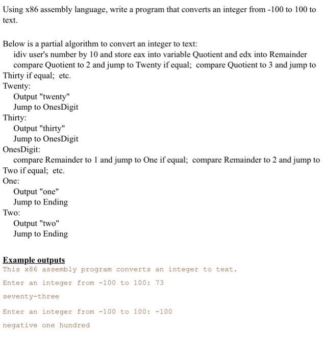 Solved Using X86 Assembly Language Write A Program That Chegg