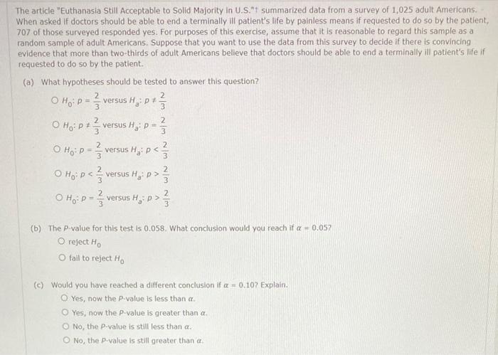 Solved Pairs Of P Values And Significance Levels A Are Chegg